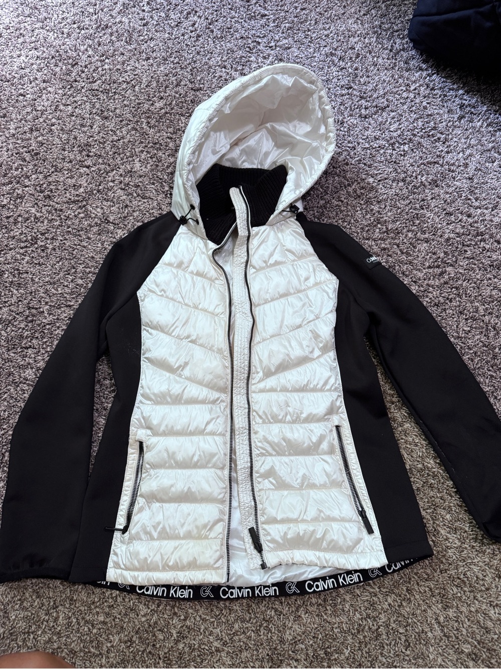 Calvin Klein Performance Black & White Hooded Quilted Puffer Jacket